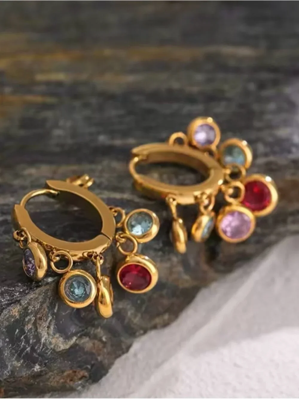 Gold plated Hoop Earrings with Pink, Purple, Blue & Red Stones